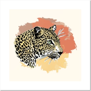 Leopard Portrait Watercolor Artwork on Color Splash for Leopard Fans Posters and Art